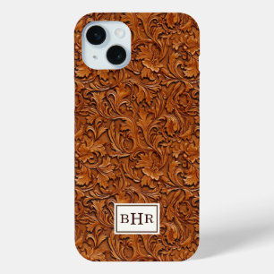 Coque Case-Mate iPhone Cuir Brun Outilé Monogrammé