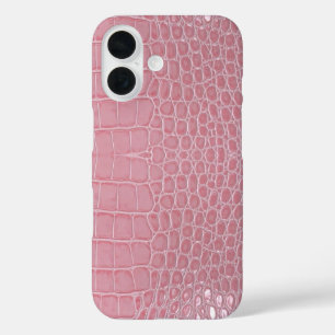 Coque Pour iPhone 16 Cuir de crocodile rose esthétique