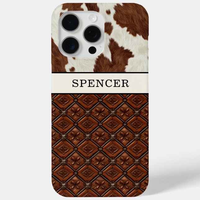 Coques Case-Mate iPhone Cuir de vache marron et cuir monogrammé (Verso)