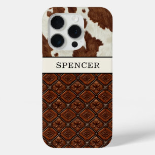 Coque Case-Mate iPhone Cuir de vache marron et cuir monogrammé