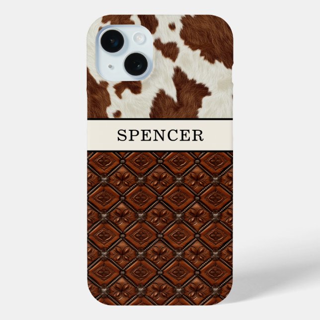 Coques Case-Mate iPhone Cuir de vache marron et cuir monogrammé (Verso)