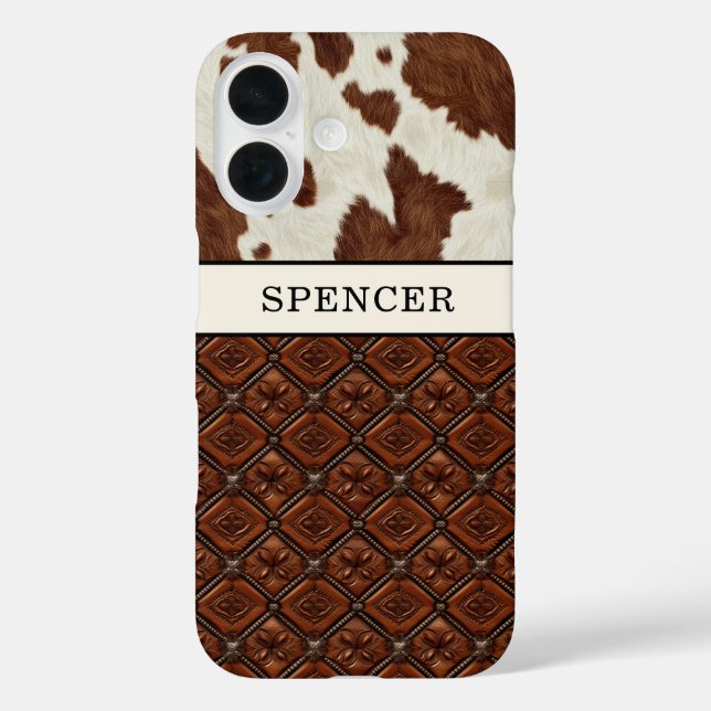 Coques Case-Mate iPhone Cuir de vache marron et cuir monogrammé (Verso)