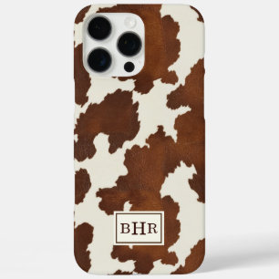 Coque iPhone 16 Pro Max Cuir de vache marron monogrammé
