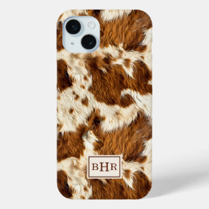Coque Case-Mate iPhone Cuir de vache marron tacheté monogrammé