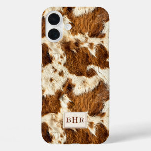 Coque Pour iPhone 16 Plus Cuir de vache marron tacheté monogrammé