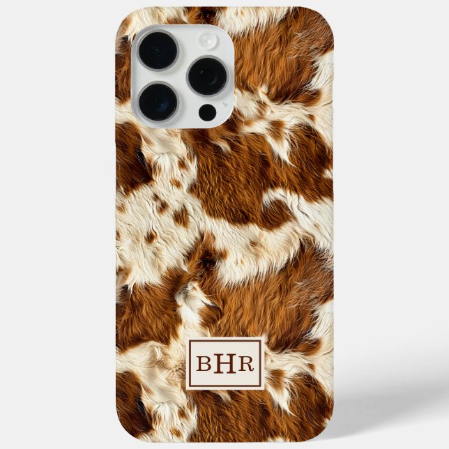 Coques Case-Mate iPhone Cuir de vache marron tacheté monogrammé (Verso)