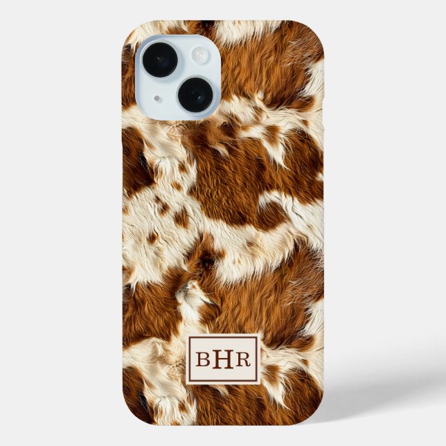 Coques Case-Mate iPhone Cuir de vache marron tacheté monogrammé (Verso)
