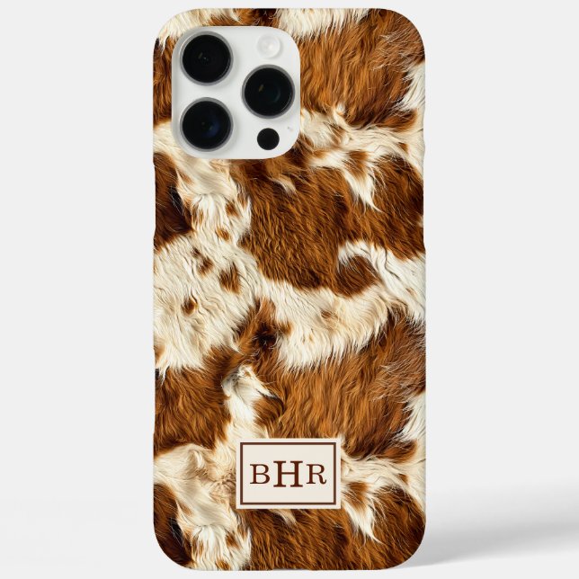 Coques Case-Mate iPhone Cuir de vache marron tacheté monogrammé (Verso)