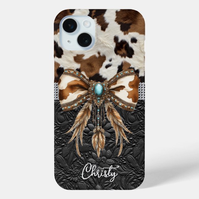 Coques Case-Mate iPhone Cuir de vache noir Bijou Arc (Verso)
