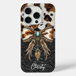 Coque Case-Mate iPhone Cuir de vache noir Bijou Bow