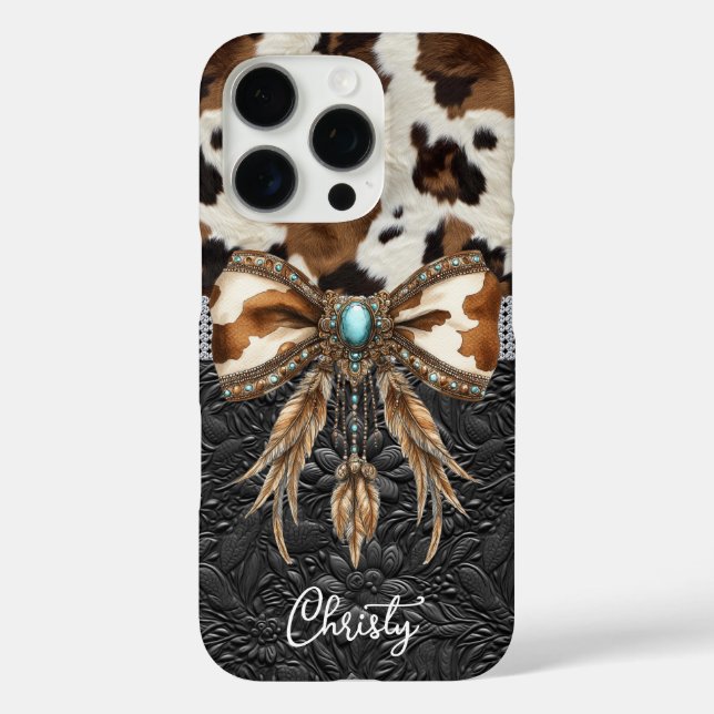 Coques Case-Mate iPhone Cuir de vache noir Bijou Nœud (Verso)