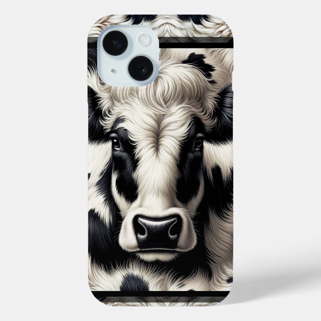 Coques Case-Mate iPhone Cuir de vache noir et blanc Aspect fourrure peluch (Verso)