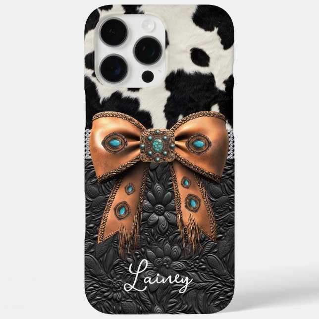 Coques Case-Mate iPhone Cuir de vache noir et blanc orné d'un nœud (Verso)