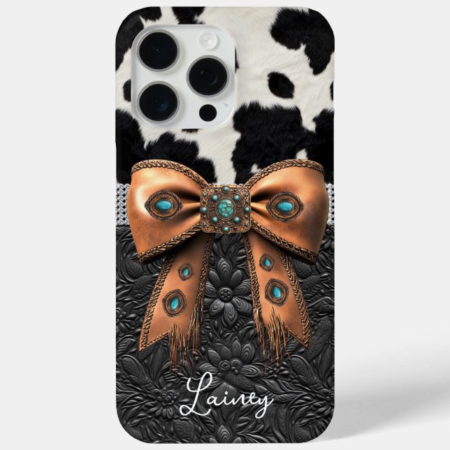 Coques Case-Mate iPhone Cuir de vache noir et blanc orné d'un nœud (Verso)