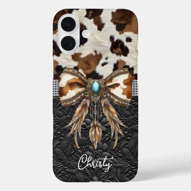 Coques Case-Mate iPhone Cuir de vache noir Jewel Bow (Verso)
