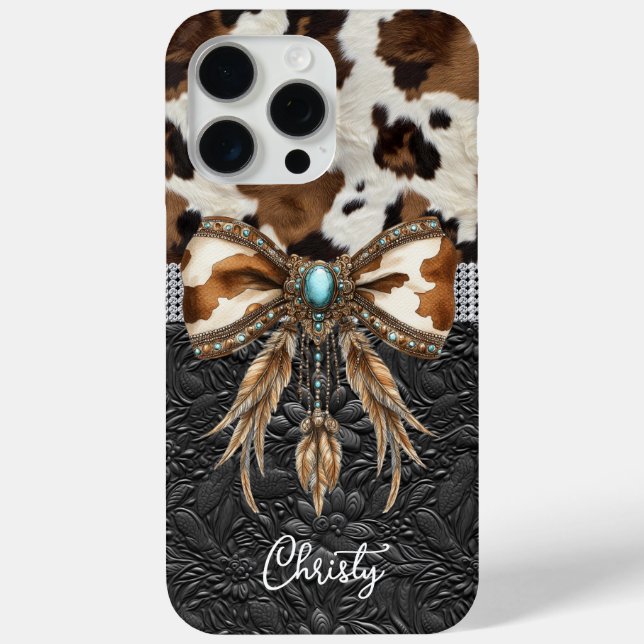 Coques Case-Mate iPhone Cuir de vache noir Jewel Bow (Verso)