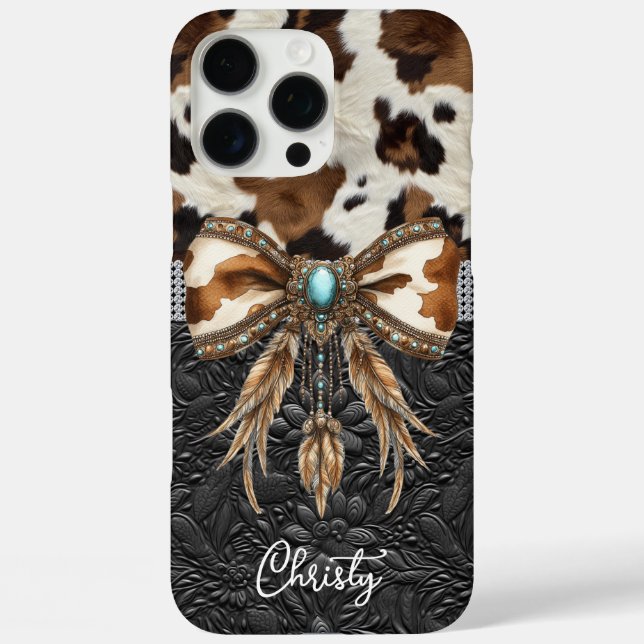 Coques Case-Mate iPhone Cuir de vache noir Jewel Bow (Verso)