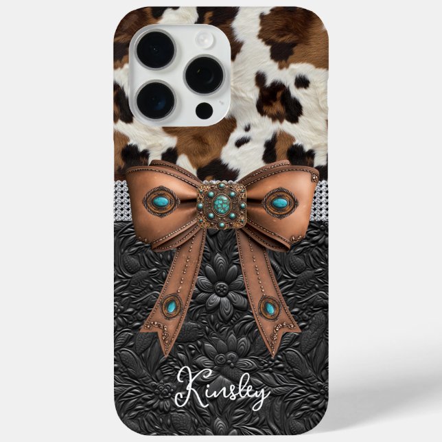 Coques Case-Mate iPhone Cuir de vache noir orné d'un nœud (Verso)