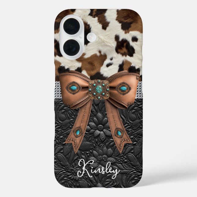 Coques Case-Mate iPhone Cuir de vache noir orné d'un nœud papillon (Verso)