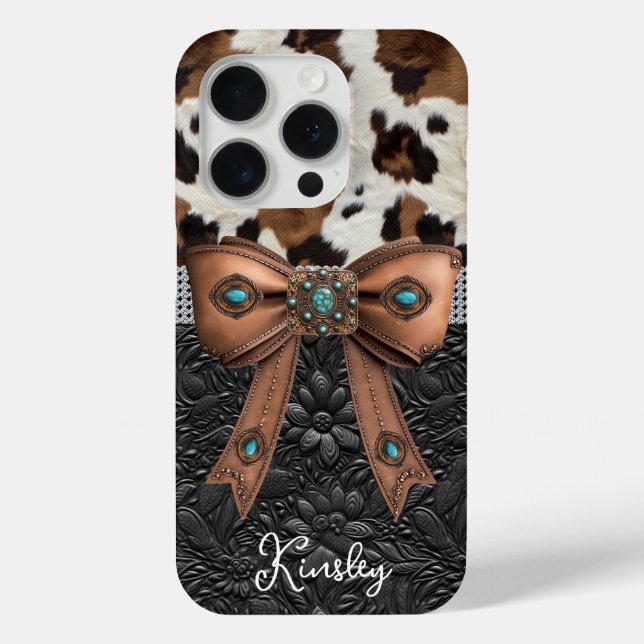 Coques Case-Mate iPhone Cuir de vache noir orné d'un nœud papillon (Verso)
