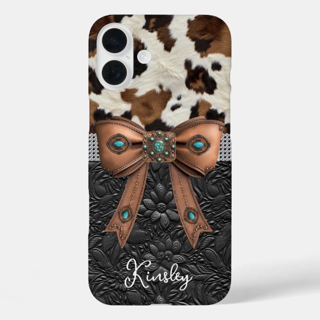 Coques Case-Mate iPhone Cuir de vache noir orné d'un nœud papillon (Verso)