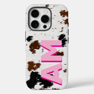 Coque iPhone 16 Pro Cuir de vache occidental Monogrammé ombre rose