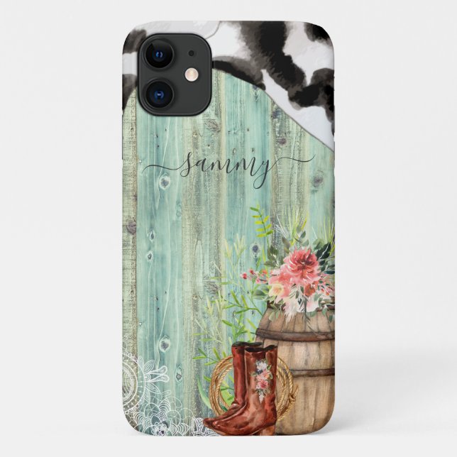 Coques Case-Mate iPhone Cuir de vache turquoise western rustique (Dos)