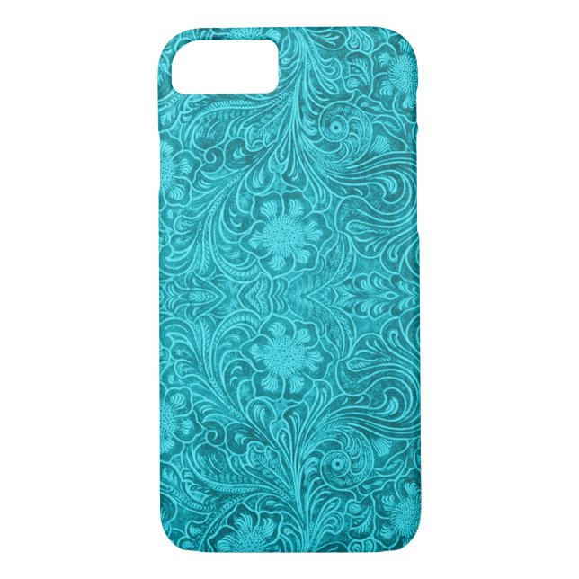Coques Case-Mate iPhone Cuir en daim turquoise look Floral Design (Dos)