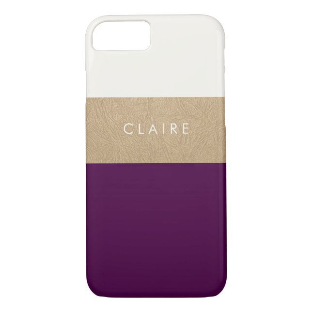 Coques Case-Mate iPhone Cuir en or et prune (Dos)