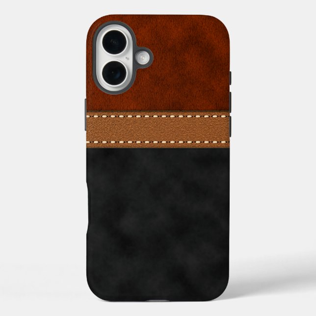 Coques Case-Mate iPhone Cuir Faux Noir Rouge Brun Élégant Imprimé Suède (Verso)