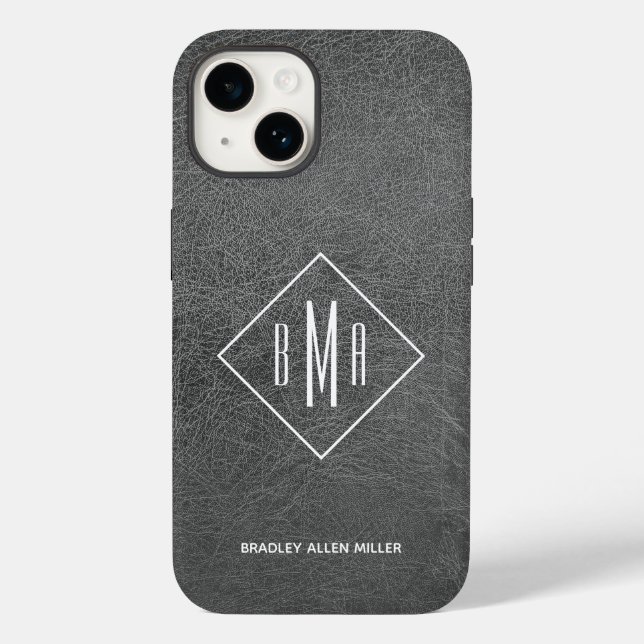 Coques Case-Mate iPhone Cuir gris monogramme (Verso)