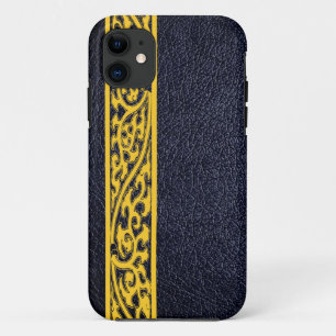 Coques Pour iPhone Cuir jaune moderne noir