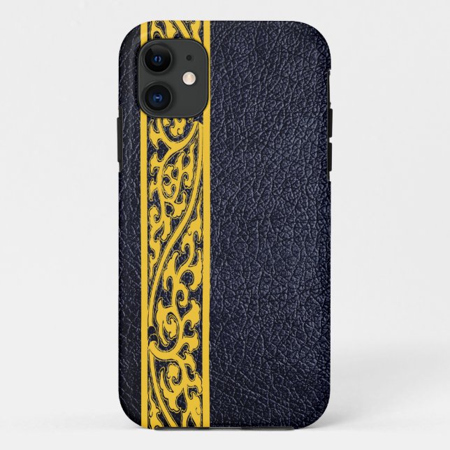 Coques Case-Mate iPhone Cuir jaune moderne noir (Dos)