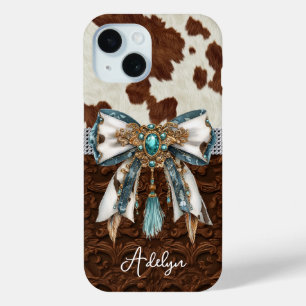 Coque Case-Mate iPhone Cuir marron à motif de cuir de vache orné d'un nœu