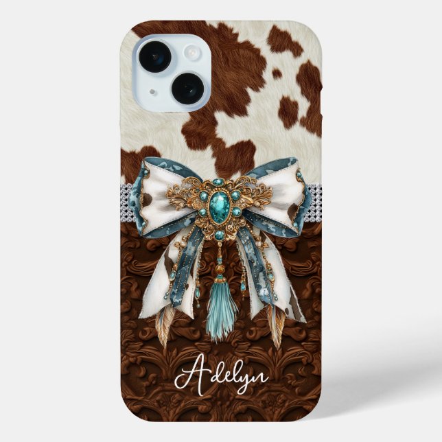 Coques Case-Mate iPhone Cuir Marron Cuir de Vache Orné d'un Nœud (Verso)
