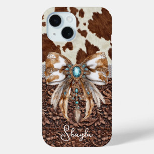 Coque Case-Mate iPhone Cuir Marron Cuir de Vachette Bijou Arc Monogrammé