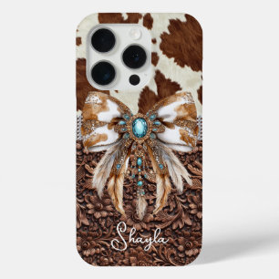 Coque Case-Mate iPhone Cuir Marron Cuir de Vachette Bijou Arc Monogrammé