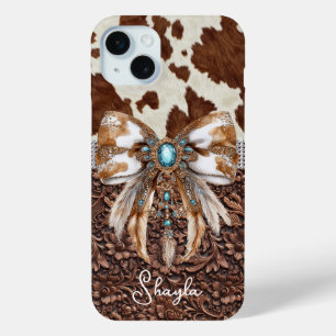 Coque Case-Mate iPhone Cuir Marron Cuir de Vachette Bijou Arc Monogrammé