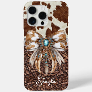 Coque Case-Mate iPhone Cuir Marron Cuir de Vachette Bijou Arc Monogrammé