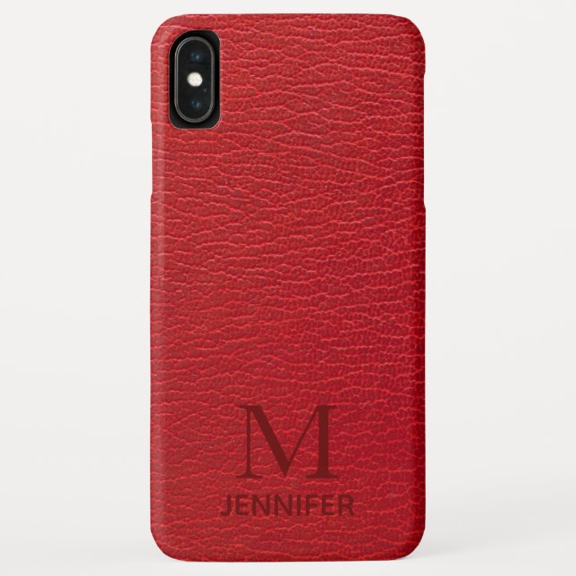 Coques Case-Mate iPhone Cuir Monogramme Personnalisé Nom Rouge Texturé (Dos)