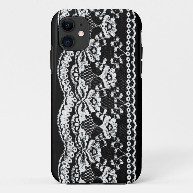 Coques Case-Mate iPhone Cuir noir et blanc & dentelle (Dos)