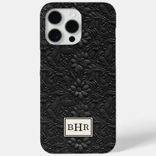 Coque Case-Mate iPhone Cuir Outilé Noir Vintage Monogrammé