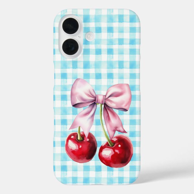 Coques Case-Mate iPhone Cuite Cerise Coquette Bow En vichy Bleu (Verso)
