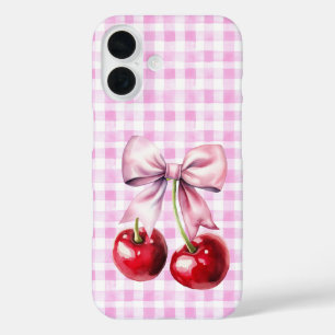 Coque Pour iPhone 16 Cuite Cerise Coquette Bow Rose En vichy