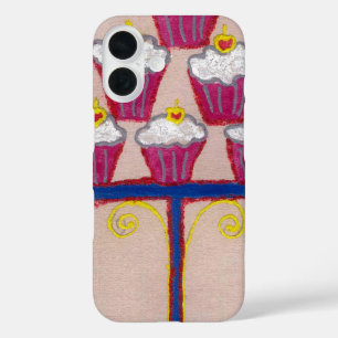 Coques iPhone 16 Cupcake Art Imprimer avec cerise et Arrière - plan