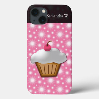 iPhone 13 Coque Cupcake coupé avec cerise rose sur le dessus