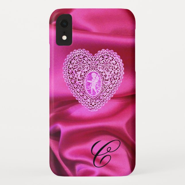 COQUES Case-Mate iPhone CUPID LACE COEUR SOIE ROSE FUCHSIA CLOS MONOGRAMME (Dos)