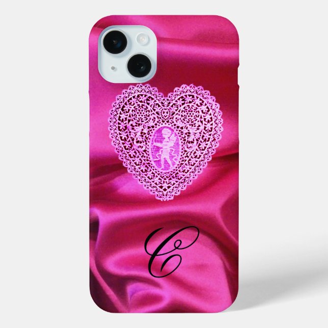 COQUES Case-Mate iPhone CUPID LACE COEUR SOIE ROSE FUCHSIA CLOS MONOGRAMME (Verso)