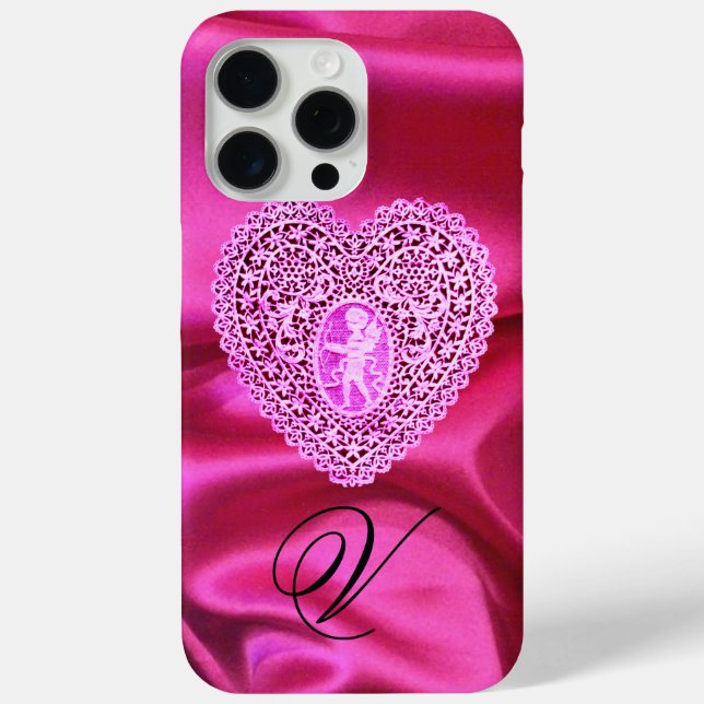 COQUES Case-Mate iPhone CUPID LACE COEUR SOIE ROSE FUCHSIA TISSU MONOGRAMM (Verso)