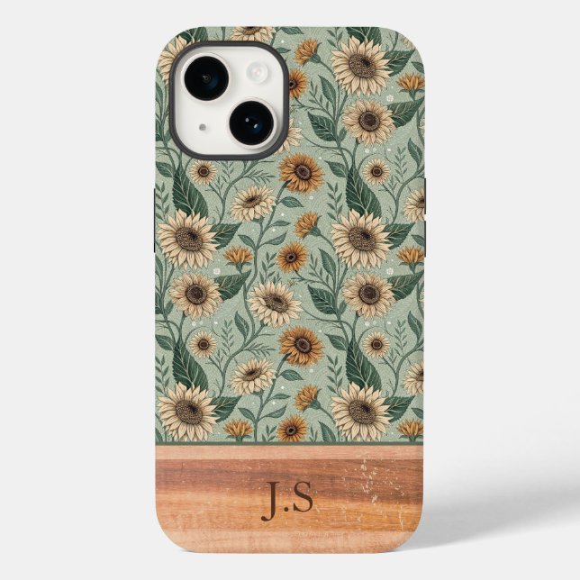 Coques Case-Mate iPhone Custom Boho Sunflowers Wood Effect (Verso)